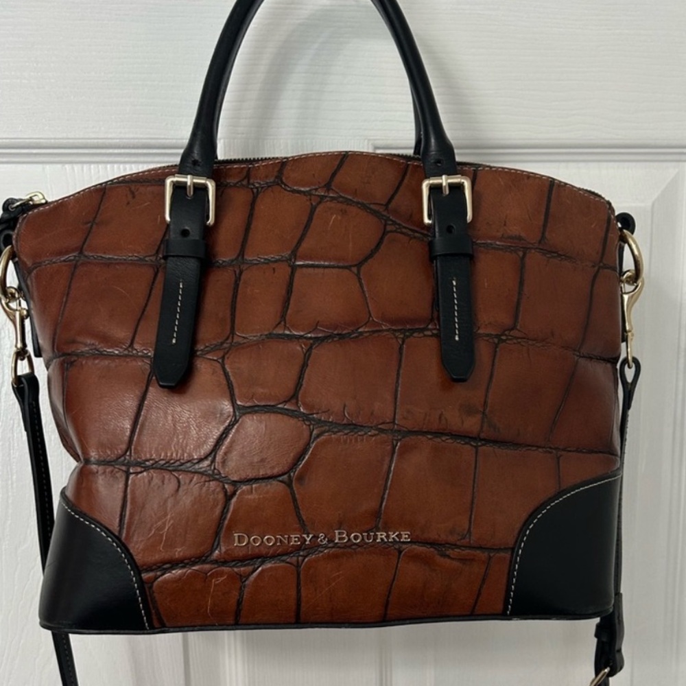 Dooney & Bourke brown leather croc embossed tote bag